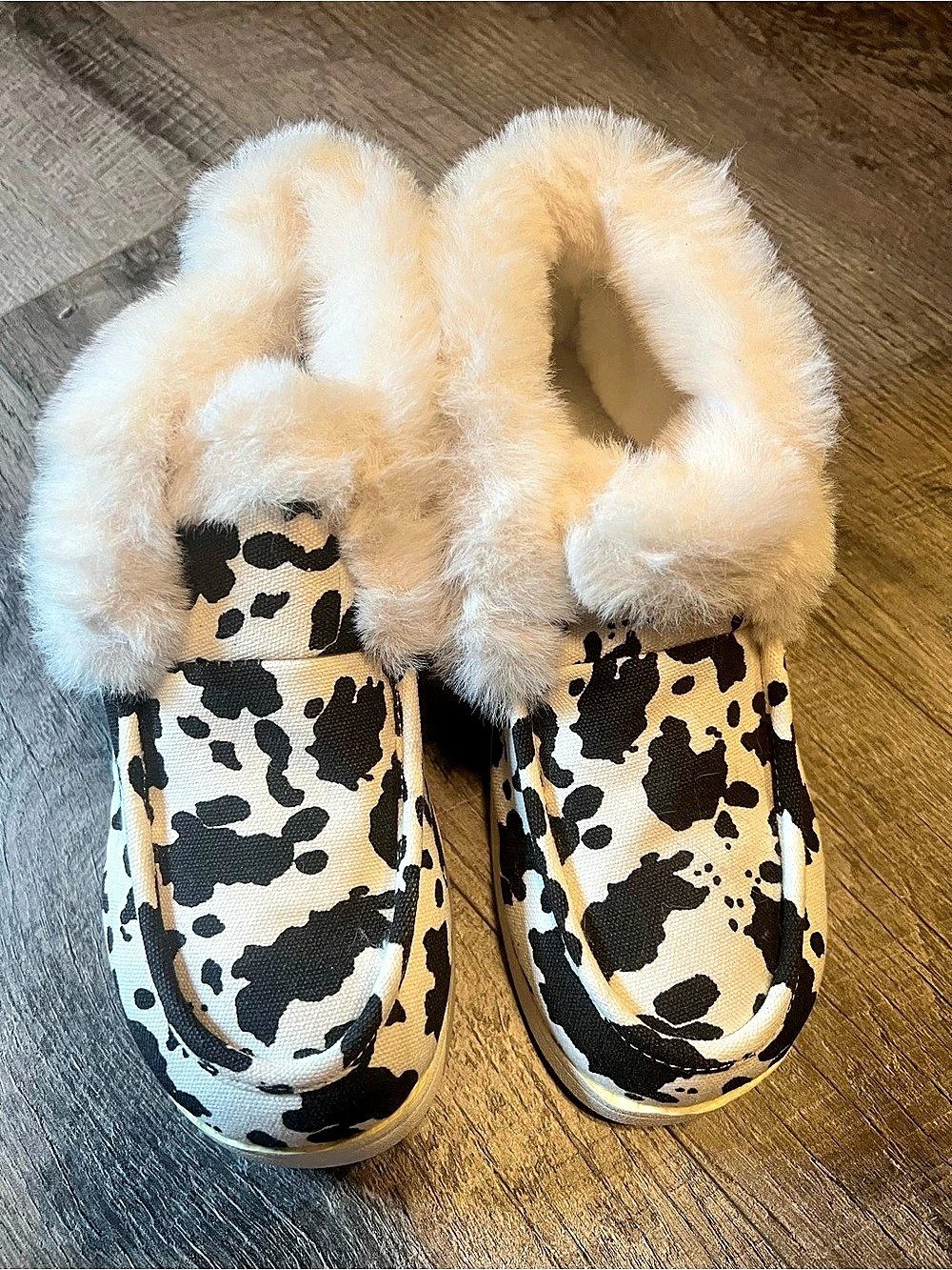 Cow Print Faux Fur Slippers US 4 Like New